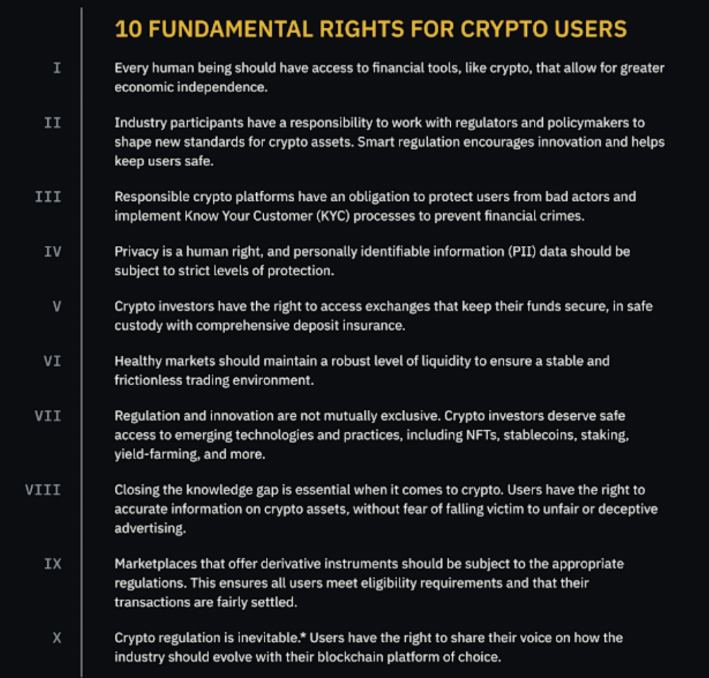 منصة بينانس تصدر 10 حقوق أساسية لمستخدمي التشفير | المصدر: Binance