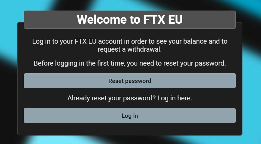 لقطة شاشة للموقع الإلكتروني الذي تم إطلاقه حديثاً لسحب الأموال | المصدر: FTX Europe